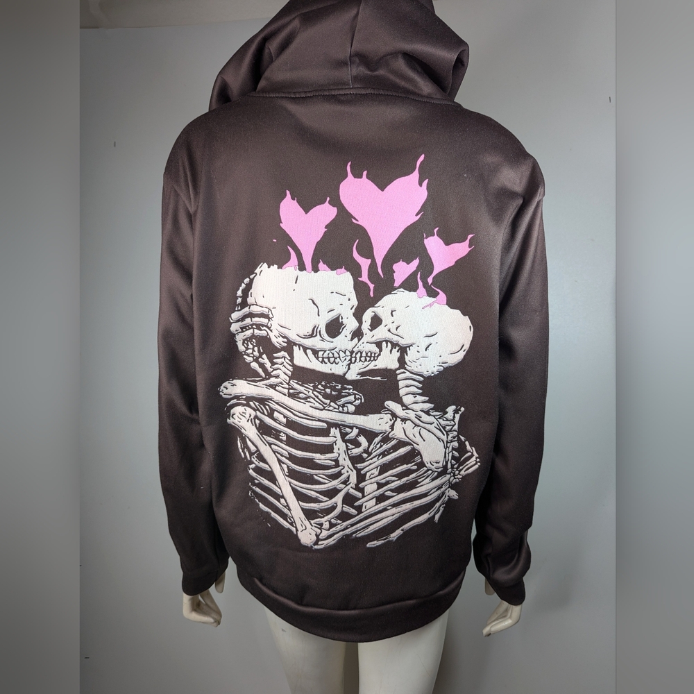 Skeleton Love Valentine's Day Marriage Hoodie Womens Small Brown
